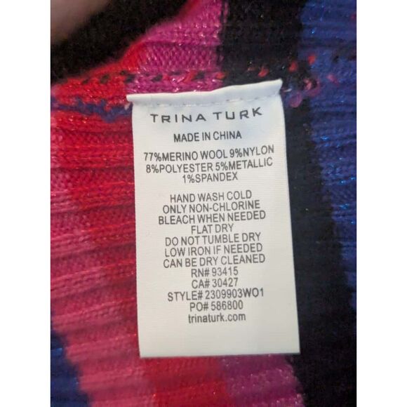 Trina Turk Merino Wool Striped Turtleneck, Size M - Picture 3 of 5